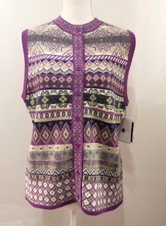 アルパカ 100% 総ジャガード ニット ベスト パープル