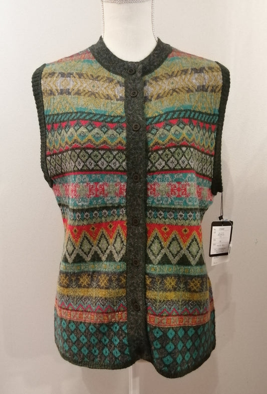 アルパカ 100% 総ジャガード ニット ベスト グリーン