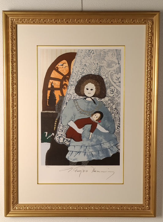 名画 フジコ・ヘミング 版画 人形を抱く少女