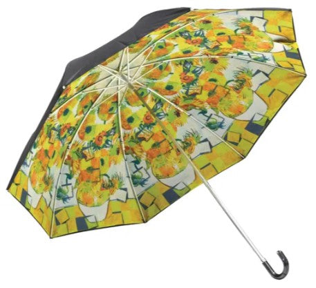 名画 晴雨兼用 折りたたみ傘 ゴッホ ひまわり モザイク