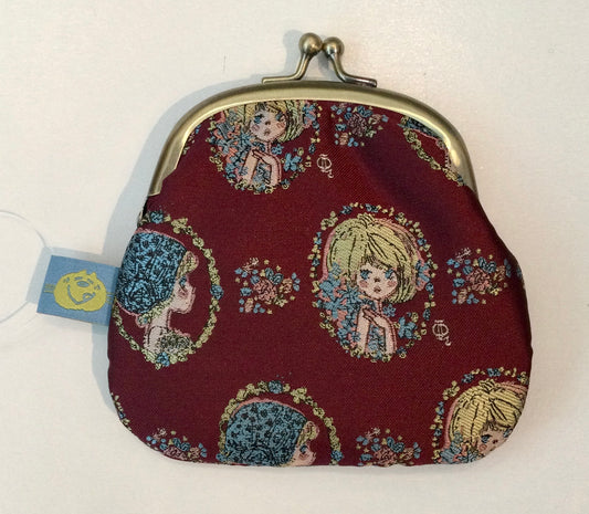 水森亜土 ジャガード がま口 財布 フレーム バーガンディー