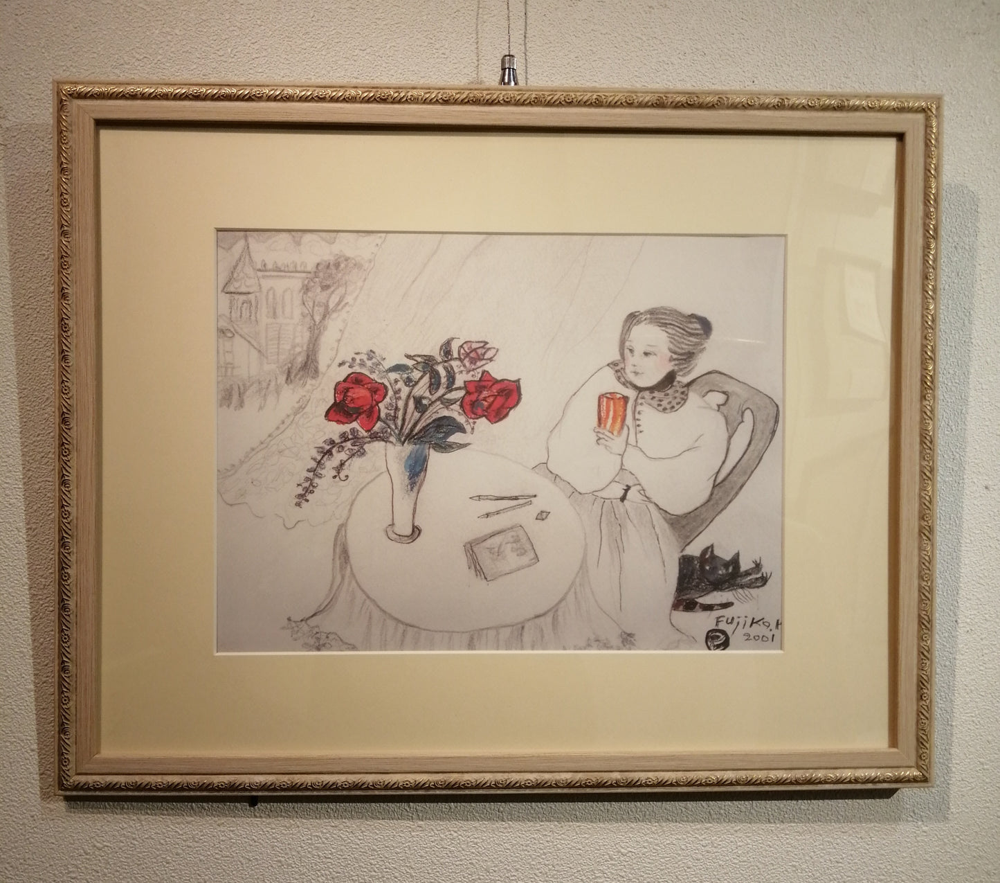 名画 ポスター額 フジコ・ヘミング ガラスのコップ