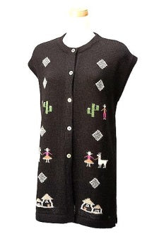 アルパカ ベスト 100% ロングベスト チェニック アンデス柄 黒 CNTN-630-BK