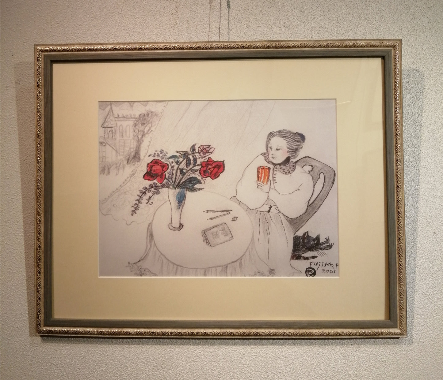 名画 ポスター額 フジコ・ヘミング ガラスのコップ