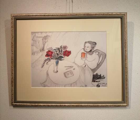 名画 ポスター額 フジコ・ヘミング ガラスのコップ