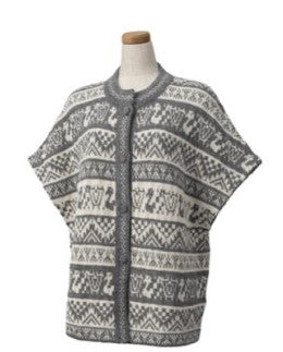 アルパカ ベスト 100% フレンチスリーブ アンデス柄 グレー IHPVS-2104-GY