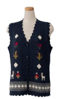 アルパカ ベスト 100% スカラップベスト アンデス柄 黒 IHPVS-2233