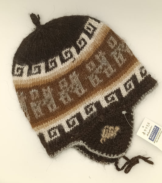 アルパカ帽子 100% 手編み 耳当て付き YAHT052