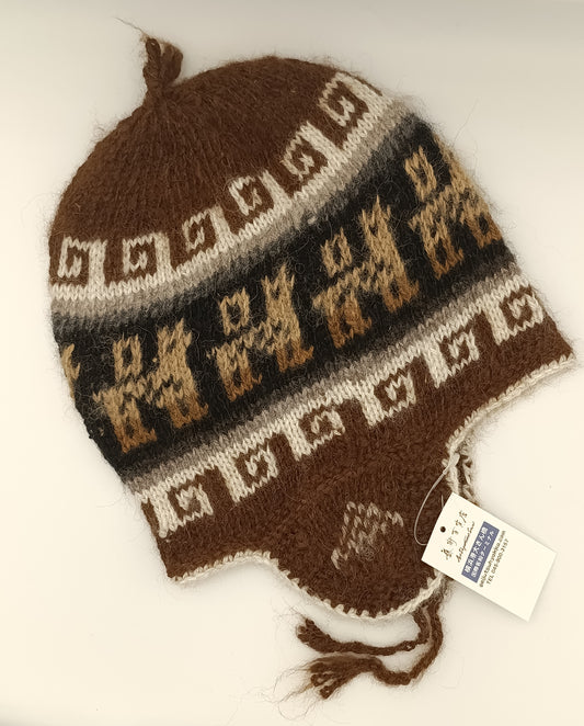 アルパカ帽子 100% 手編み 耳当て付き YAHT051