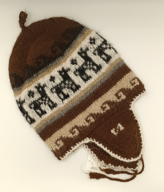 アルパカ帽子 100% 手編み 耳当て付き YAHT055