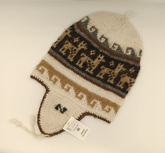 アルパカ帽子 100% 手編み 耳当て付き YAHT060