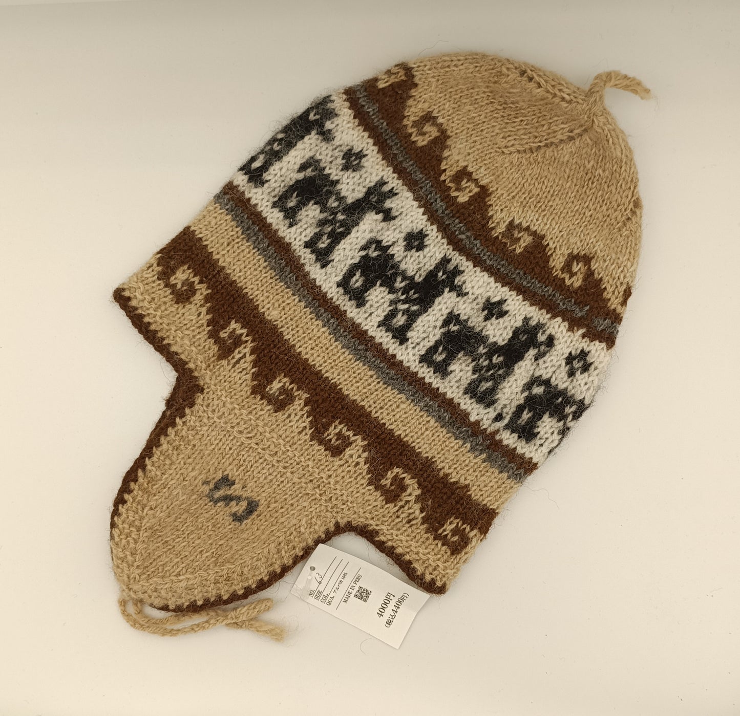 アルパカ帽子 100% 手編み 耳当て付き YAHT063