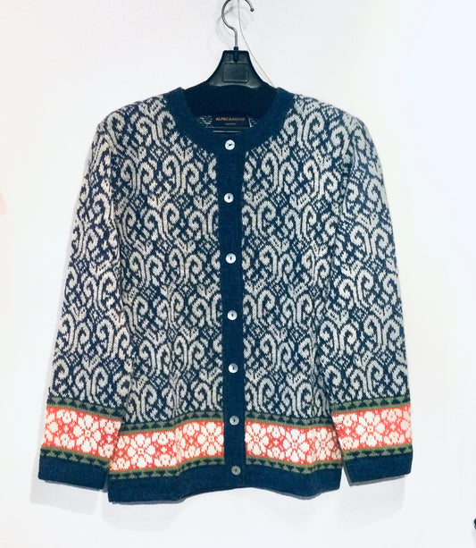 アルパカカーディガン 100% 花模様 CNCA-0519 *限定特価品