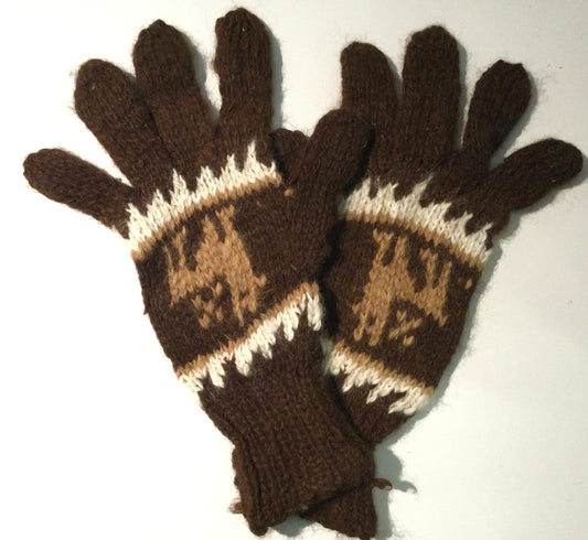 アルパカ手袋 100% 手編み YAGL082