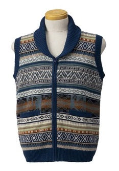 アルパカ ベスト 100% マルチカラー 幾何学模様 男女兼用 OBVS-2105-BL