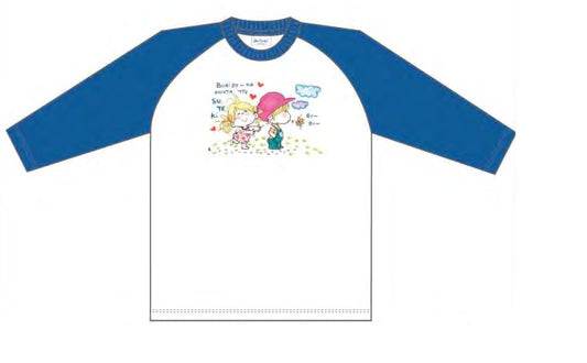 水森亜土 ラグランスリーブTシャツ 7分袖 フタリ BL AD-9101 レトロシリーズ