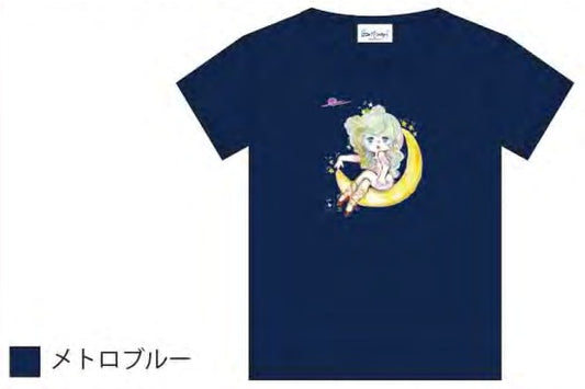 水森亜土 Tシャツ ツキ メトロブルー NV WH AD-9339