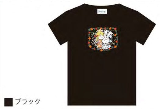 水森亜土 Tシャツ ウサギ&ガール ブラック BK AD-9345