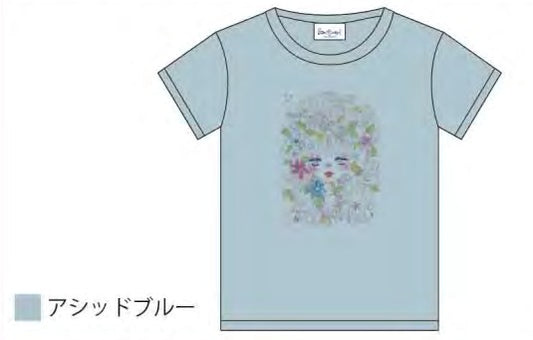 水森亜土 Tシャツ フラワーフェイス アシッドブルー BL AD-9349