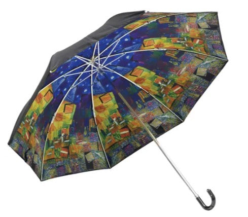 名画 晴雨兼用 折りたたみ傘 ゴッホ 夜のカフェテラス モザイク