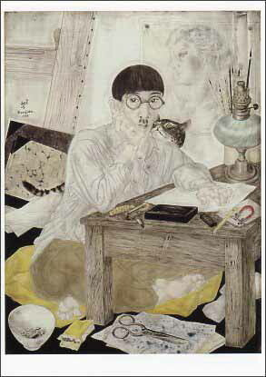 名画 ポストカード 藤田嗣治 レオナール・フジタ 自画像