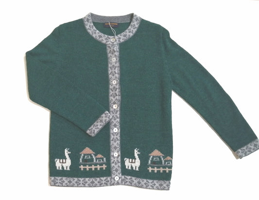 アルパカカーディガン 100% アルパカとアンデスのお家柄 グリーン CNCA-2520