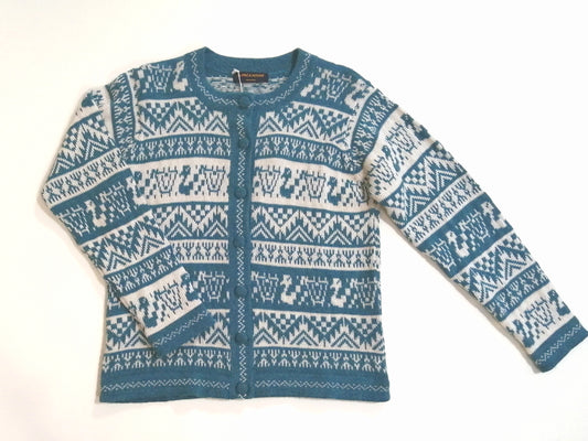 アルパカカーディガン 100% アンデス幾何学柄 ライトグリーン IHPCA-ATE-LGR