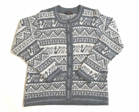 アルパカカーディガン 100% アンデス幾何学柄 ライトグレー IHPCA-ATE-LGY