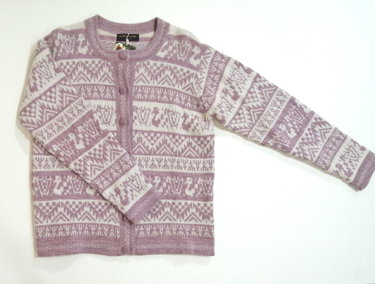 アルパカカーディガン 100% アンデス幾何学柄 ライトピンク IHPCA-ATE-LPK