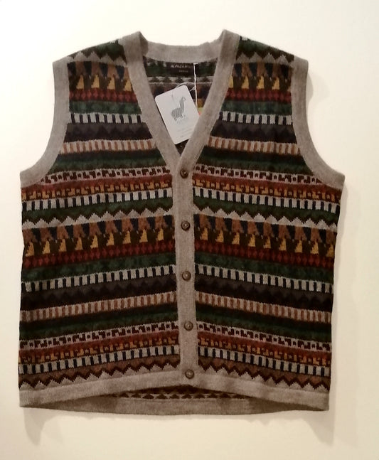 アルパカベスト 100% 男女兼用(左前合わせ) ペルー伝統編み柄 アルパカハウス XVSQ-037b