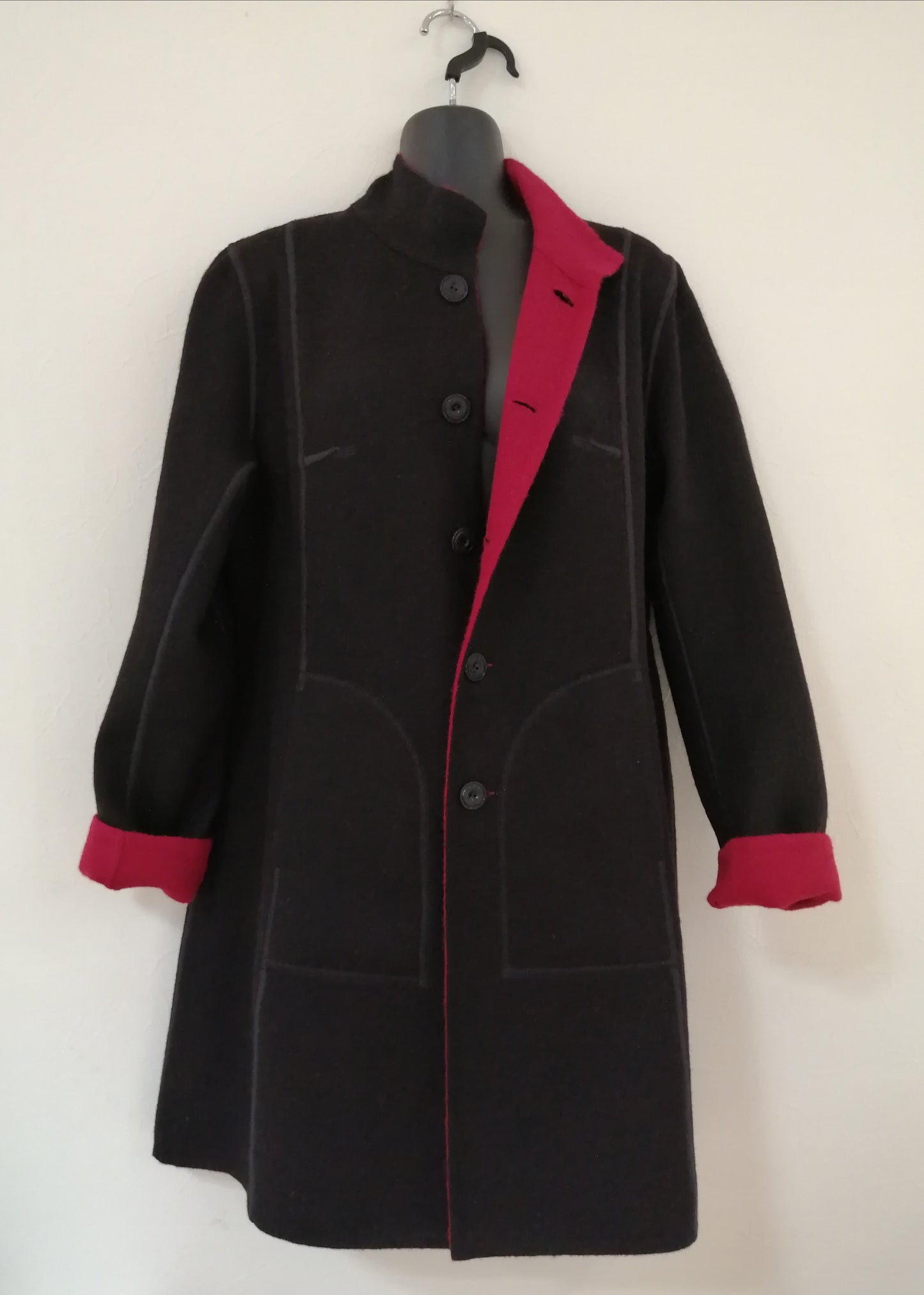 アルパカコート リバーシブル スタンドカラー ベビーアルパカ BLACK/RED YACO001BLRD
