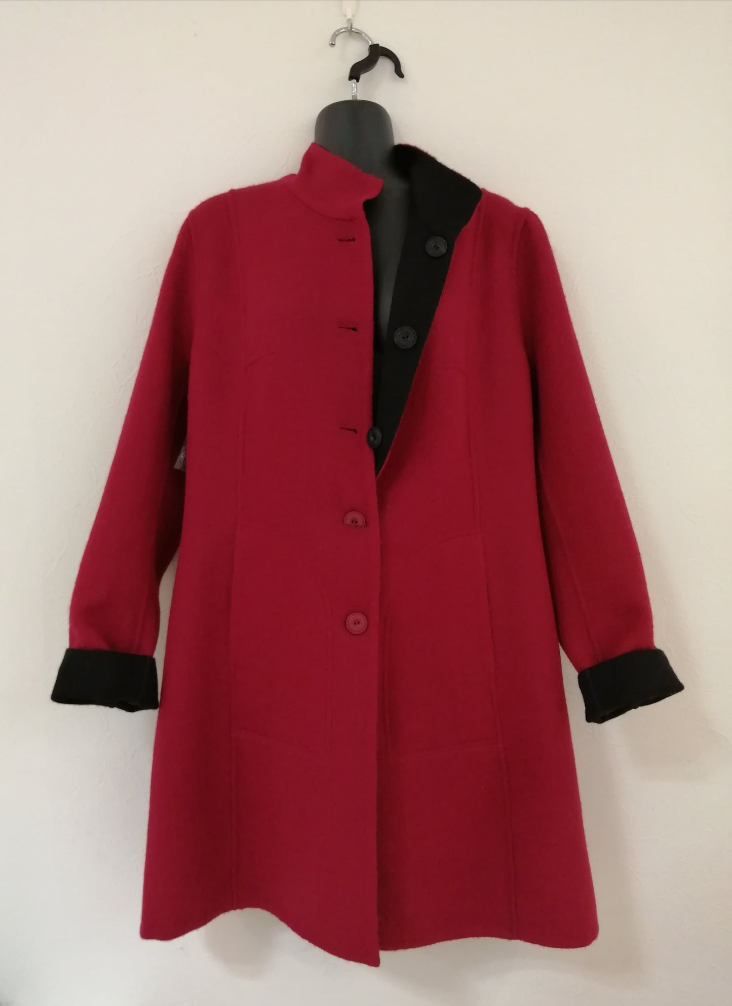アルパカコート リバーシブル スタンドカラー ベビーアルパカ BLACK/RED YACO001BLRD