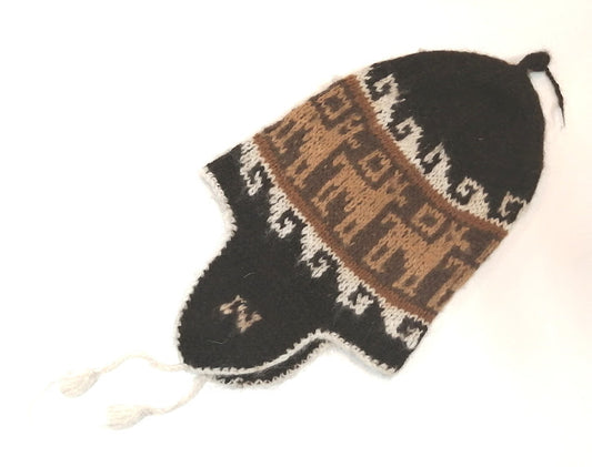 アルパカ帽子 100% 手編み 耳当て付き ベージュ YAHT053