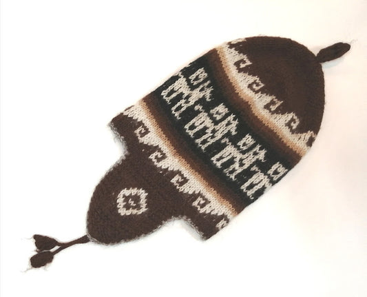 アルパカ帽子 100% 手編み 耳当て付き ベージュ YAHT054