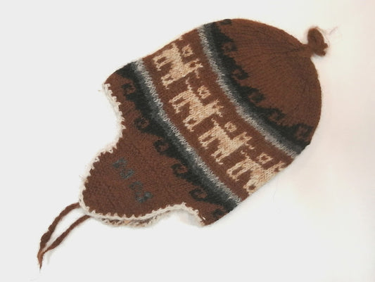 アルパカ帽子 100% 手編み 耳当て付き ベージュ YAHT055