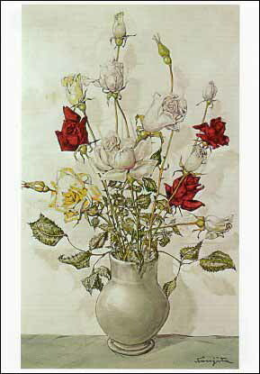 名画 ポストカード 藤田嗣治 レオナール・フジタ 花瓶のバラ