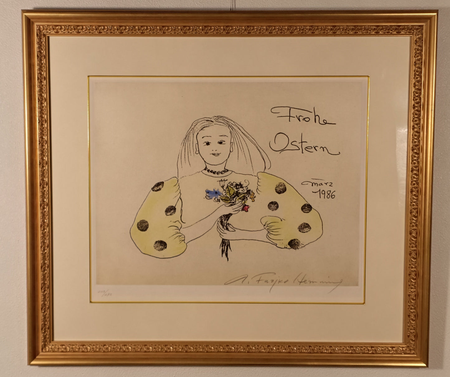 名画 フジコ・ヘミング 版画  花たば