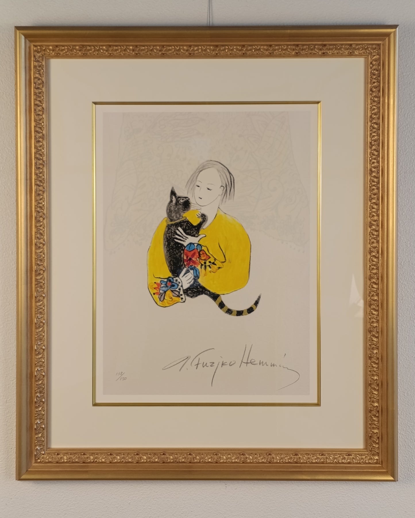 名画 フジコ・ヘミング 版画 迷い込んだ猫・くりくり