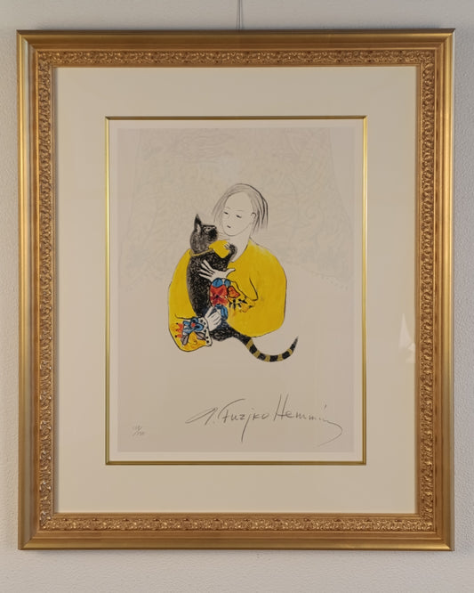 名画 フジコ・ヘミング 版画 迷い込んだ猫・くりくり