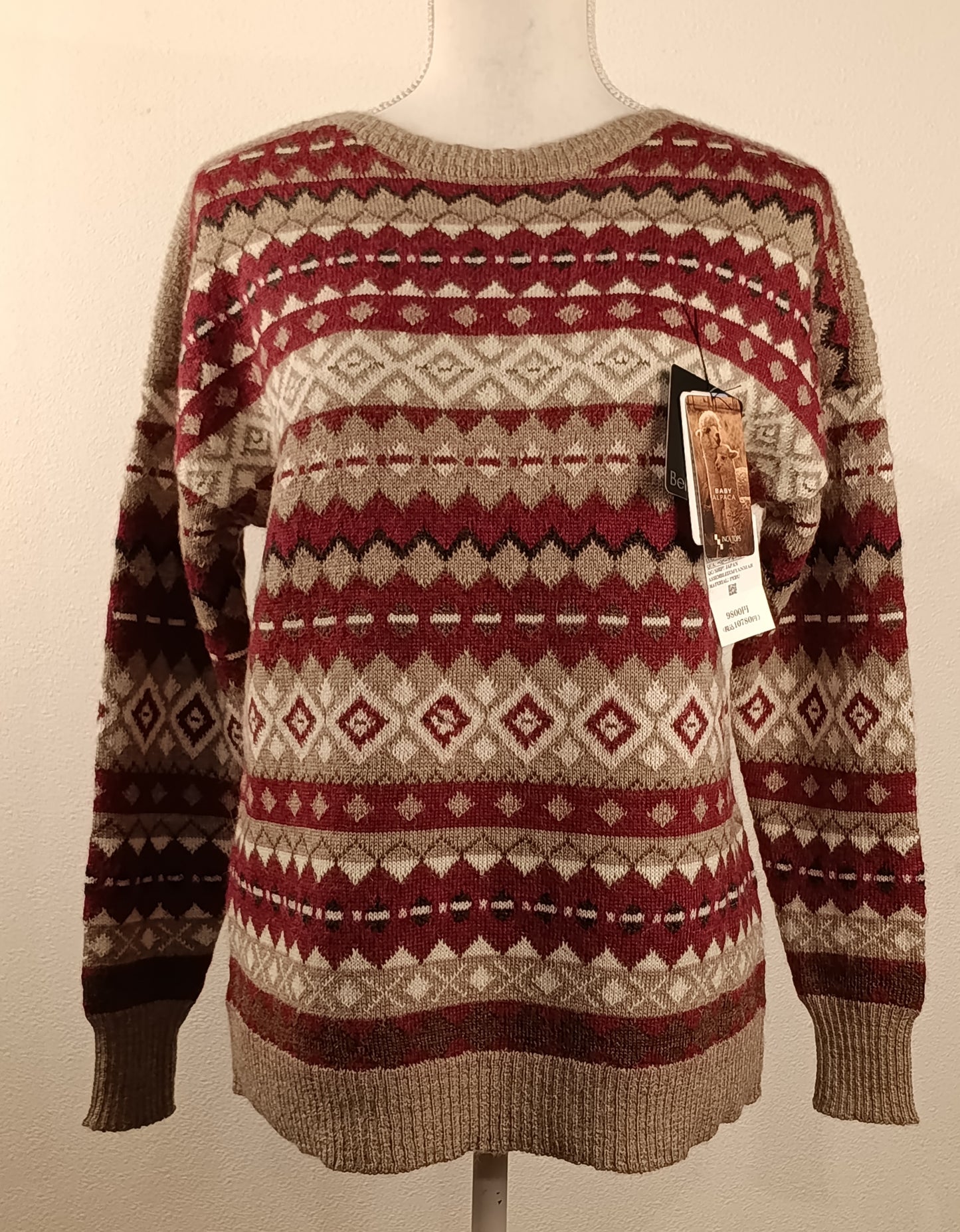 アルパカセーター ベビーアルパカ100% 総ジャカード ベージュ YASW26001be