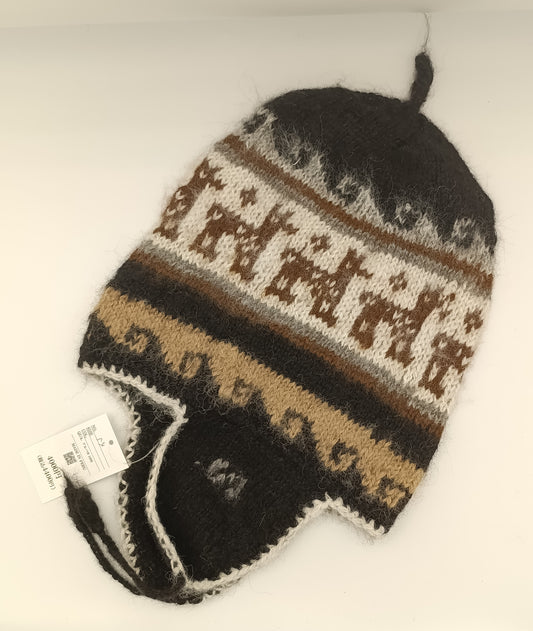 アルパカ帽子 100% 手編み 耳当て付き YAHT054