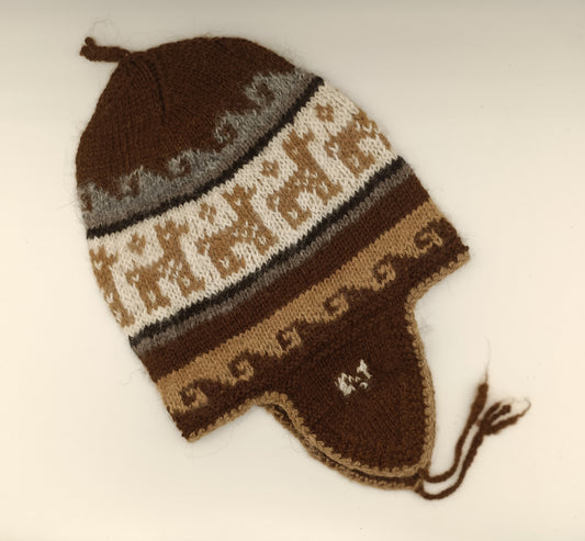 アルパカ帽子 100% 手編み 耳当て付き YAHT056