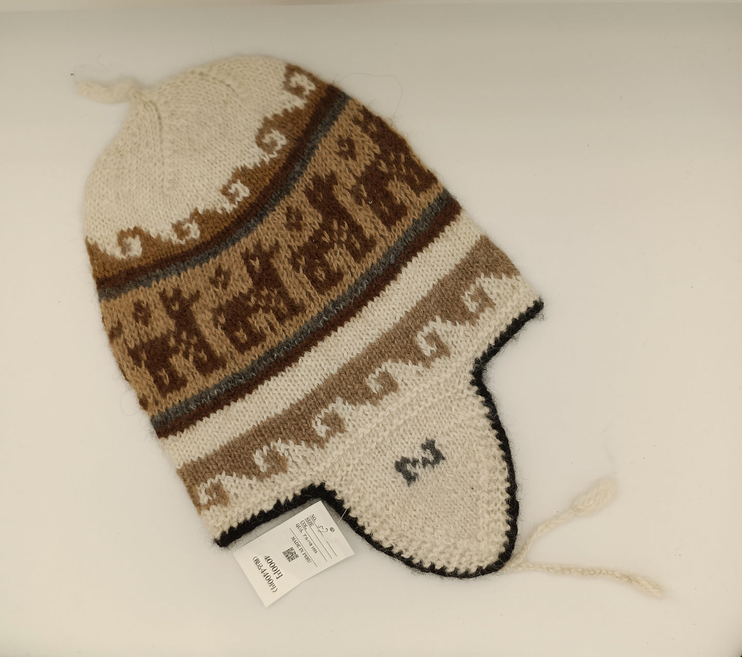 アルパカ帽子 100% 手編み 耳当て付き YAHT057