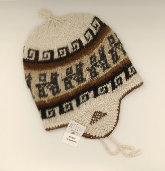 アルパカ帽子 100% 手編み 耳当て付き YAHT058