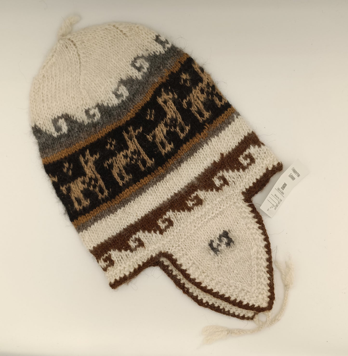 アルパカ帽子 100% 手編み 耳当て付き YAHT059