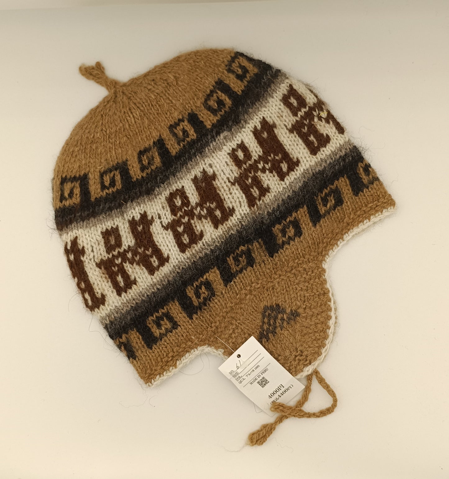アルパカ帽子 100% 手編み 耳当て付き YAHT061