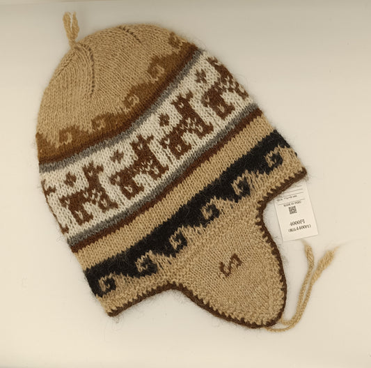 アルパカ帽子 100% 手編み 耳当て付き YAHT062