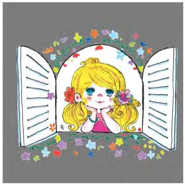 水森亜土 ラグランスリーブTシャツ 7分袖 マド BL AD-9100 レトロシリーズ