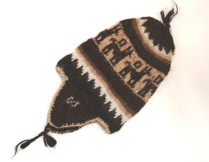 アルパカ帽子 100% 手編み 耳当て付き ベージュ YAHT052